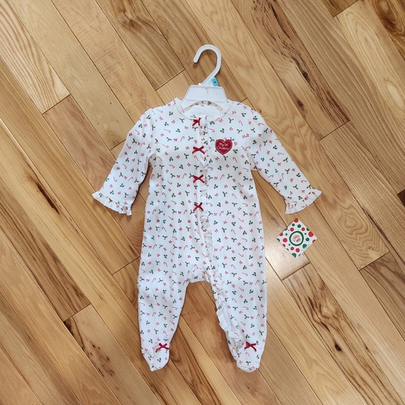 NWT Little Me Baby Christmas Candy Cane Long Sleeve Footie & Hat Size 6 Months - Picture 4 of 6